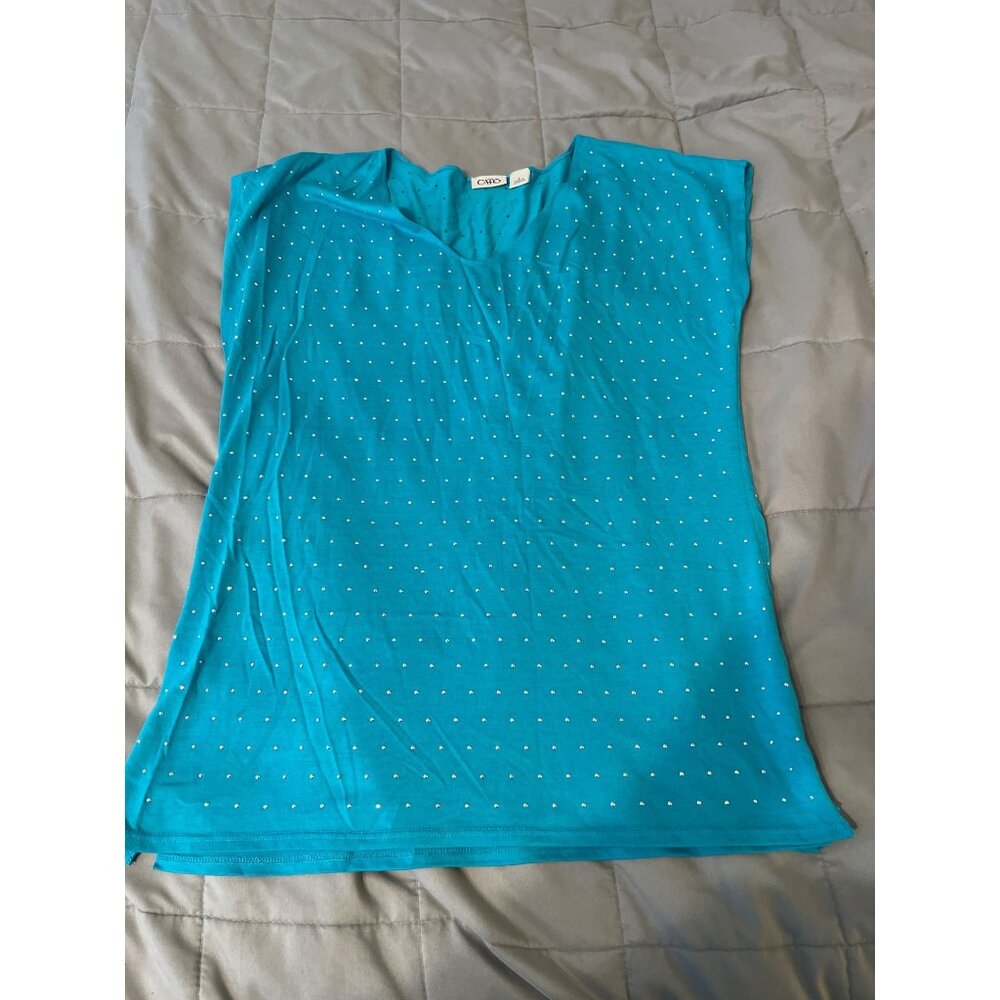 Cato Womens Turquoise Short Sleeve Top With Silver Stud Accents
